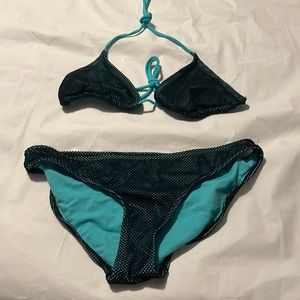 ☀️Teal and Black Mesh String Bikini Medium Never Worn 🏖